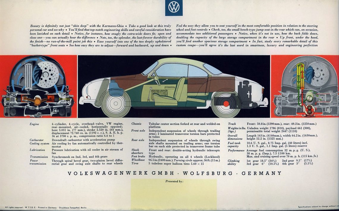 1957 VW Karmann Ghia Brochure Page 3
